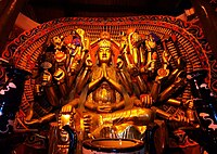 Tang dynasty (896 AD) carved stone statue of Qianshou Guanyin in Shengshui Temple (內江聖水寺) in Neijiang, Sichuan, China