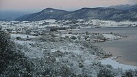 Snow in Jindabyne, New South Wales, a town in the Snowy Mountains.