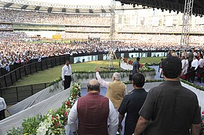 Prime Minister Narendra Modi in the arena in October 2014 during Maharashtra gov swearing-in.