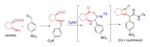 An example of the use of the Ugi reaction to form a beta-lactam
