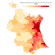 Densidad de población por municipio (2018)