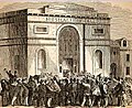 Image 31A woodcut illustration of the crowd at the first Republican National Convention in 1856 at Musical Fund Hall at 808 Locust Street in Philadelphia (from History of Pennsylvania)
