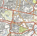 1945 Ordnance Survey map showing Upton to the right (east) of Danson Park.