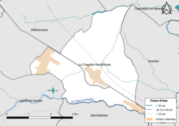 Carte en couleur présentantle réseau hydrographique de la commune