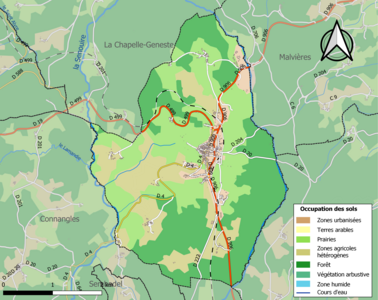 Carte en couleurs des infrastructures et de l'occupation des sols de la commune.