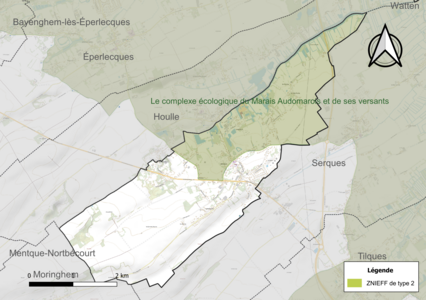 Carte de la ZNIEFF de type 2 sur la commune.