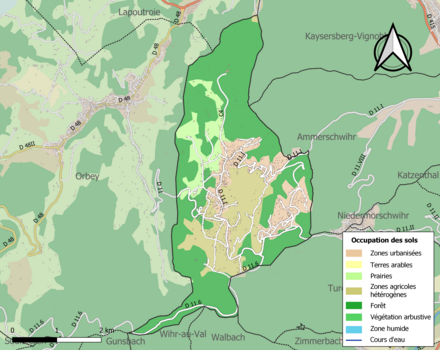 Carte en couleurs présentant l'occupation des sols.