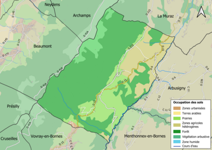 Carte en couleurs présentant l'occupation des sols.