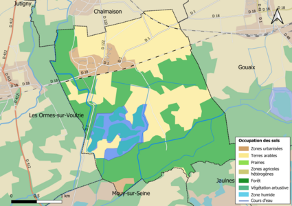 Carte des infrastructures et de l'occupation des sols en 2018 (CLC) de la commune.