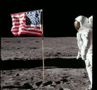 Animation of the two photos, showing that although Armstrong's camera moved between exposures the flag is not waving.