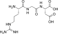 Stereo, skeletal formula of arginylglycylaspartic acid