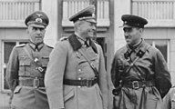 Mauritz von Wiktorin (left), Heinz Guderian (center), and Semyon Krivoshein (right) at the German–Soviet military parade