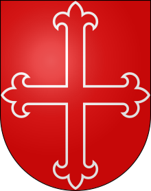 1212 AD Shield of the House of Medrano in Navarre "Gules field, Calatrava cross fleurdelisé and voided argent."[1]