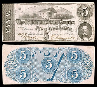 Five Confederate States dollar (T53), by Keatinge & Ball