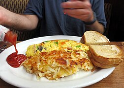 A Denver omelette (at top)