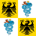 The flag of the Duchy of Milan, also featuring two biscioni and two Imperial Eagles