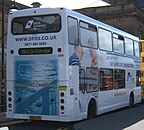 Rear of DFDS Seaways liveried Go North East East Lancs Lolyne-bodied Dennis Trident 2 in Newcastle