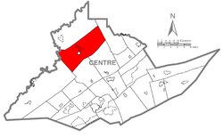 Map of Centre County, Pennsylvania highlighting Snow Shoe Township