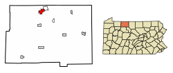 Location of Bradford in McKean County, Pennsylvania.