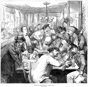 Discussing the War in a Paris café at Franco-Prussian War, by Fred Barnard (edited by Adam Cuerden)