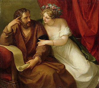 Angelica Kauffmann, 1794, Phryné séduit le philosophe Xénocrate, collection privée[17].