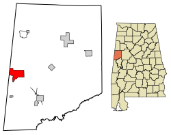 Location of Pickensville in Pickens County, Alabama.