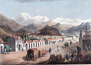 The colonial La Cañada neighborhood in Santiago de Chile, in 1821, by Scharf and Schmidtmeyer. John Carter Brown Library.[8][9]