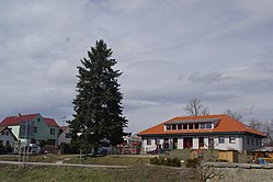 Centre of Strážkovice with the municipal office