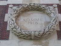 One of the roundels on Thiepval Memorial. These roundels mark all the engagements in which the British Army fought.