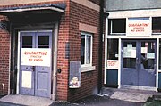 Quarantine notices at the East Birmingham Hospital where the first case was initially treated