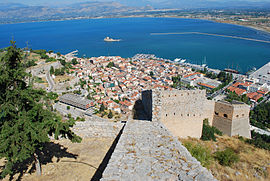 View of the old part of the city of Nafplio from Palamidi castle.