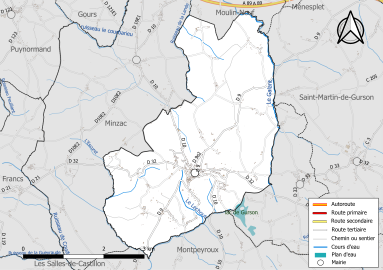 Carte en couleur présentant le réseau hydrographique de la commune