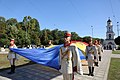 The Moldovan flag in front of the cathedral.
