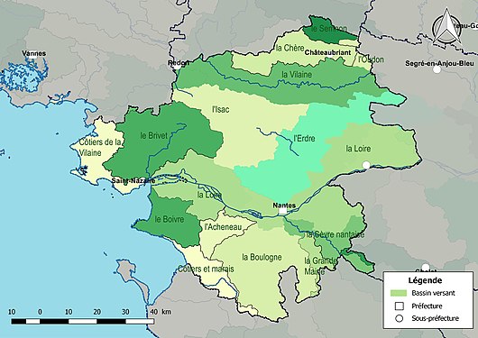 Les principaux bassins versants de la Loire-Atlantique.