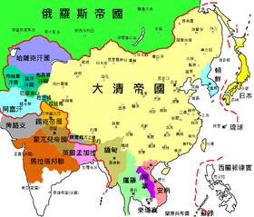 粉红色部份为1759年之清朝版图