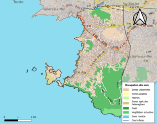 Carte en couleurs présentant l'occupation des sols.