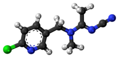 Ball-and-stick model of the acetamiprid molecule
