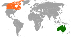 Map indicating locations of Australia and Canada