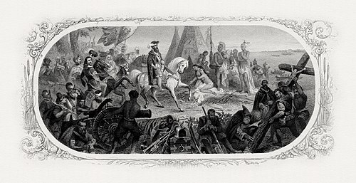 Engraving of Hernando de Soto discovering the Mississippi