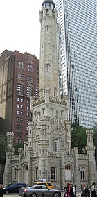 La Water Tower, château d'eau sculpture datant de 1869 à Chicago, États-Unis.