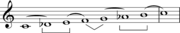 Double harmonic scale (Playⓘ) with steps of H-3H-H-W-H-3H-H: ABACABA