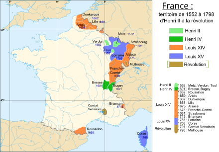 Carte représentant avec différentes couleurs les territoires conquis