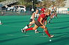 The 2010 Indiana field hockey team (in red) in action at Penn State