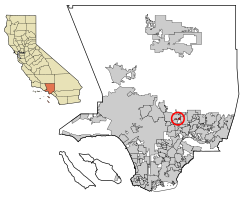 Location of East Pasadena in Los Angeles County, California.