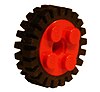 A Lego tire on a red wheel