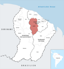 Location of the commune (in red) within French Guiana