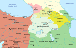 Map of the Caucasus in 387–591