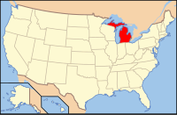 ミシガン州の位置を示したアメリカ合衆国の地図