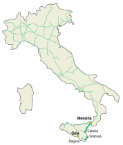 A18 Messina-Catania map.