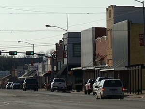 South side of Olney's Main Street, Texas State Highway 114.